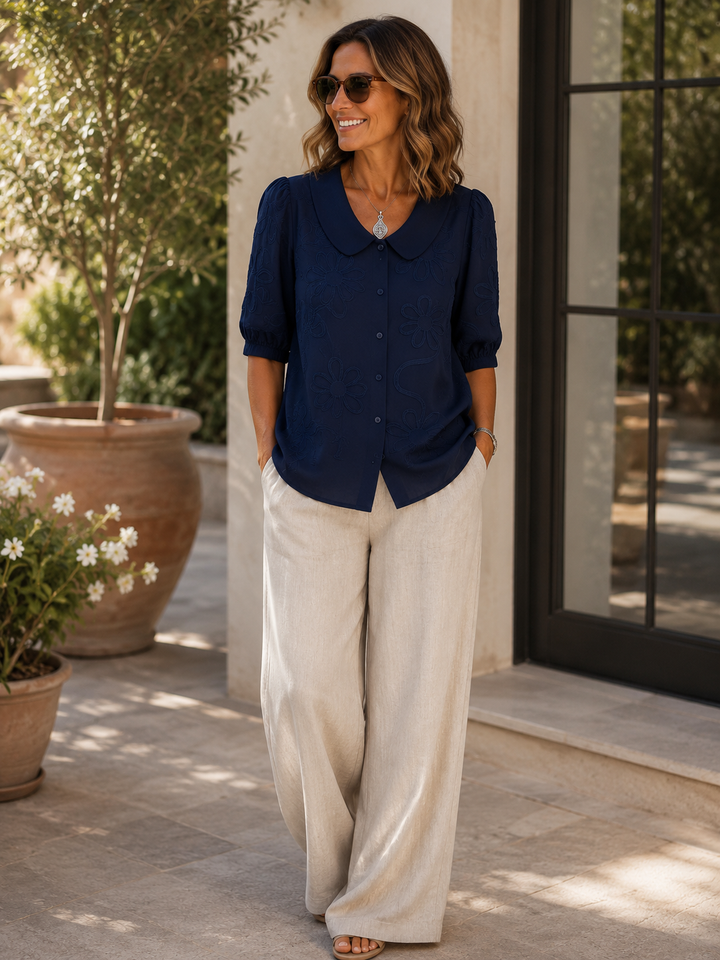 Rosalia | Elegante camicetta con ricami floreali