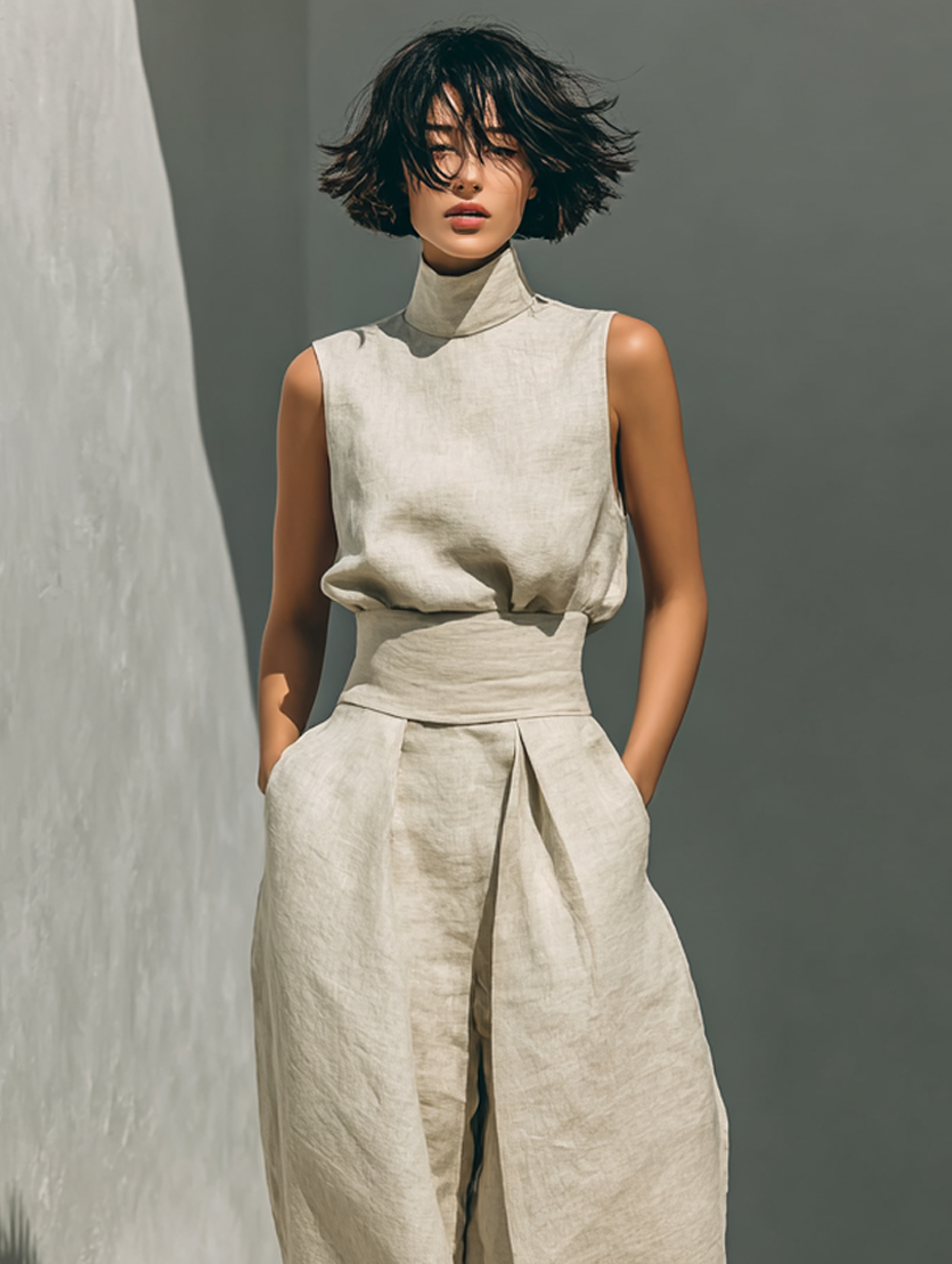 Aryana - Set composto da camicetta minimalista senza maniche e pantaloni a gamba larga