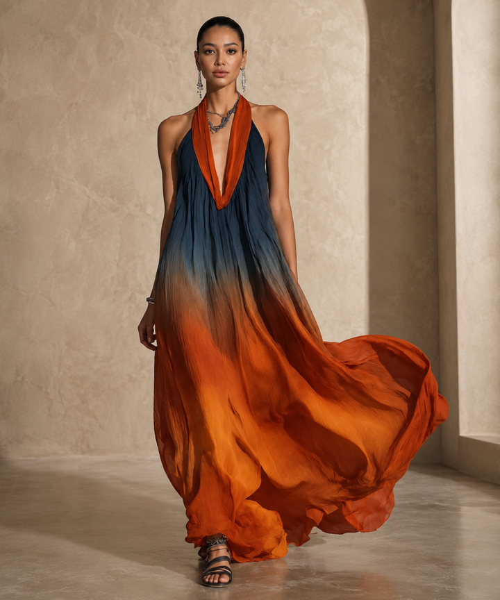 Paula – Abito Lungo Sfumato con Scollo Halter