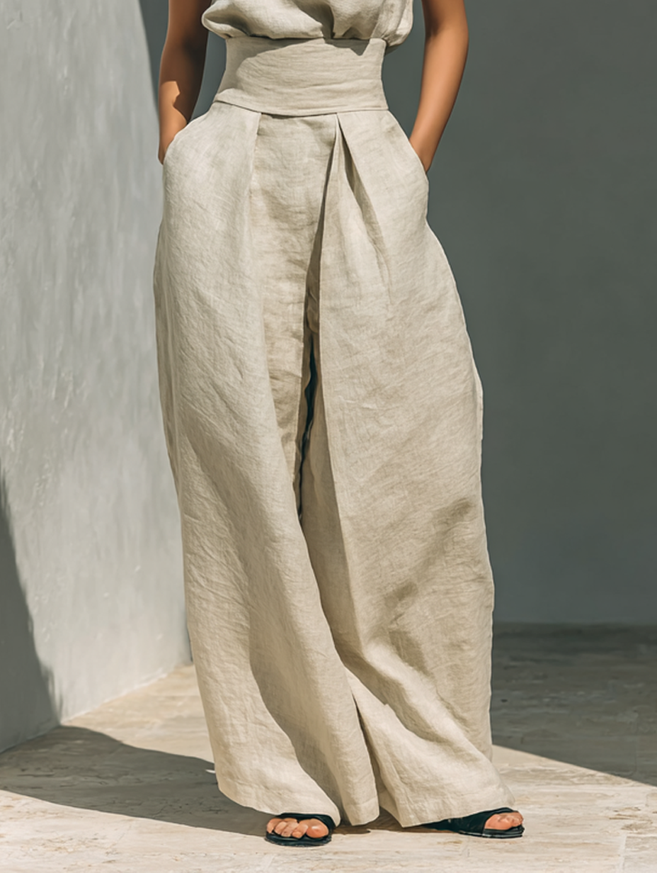 Aryana - Set composto da camicetta minimalista senza maniche e pantaloni a gamba larga