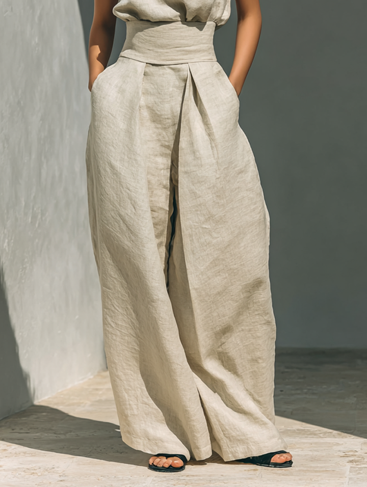 Aryana - Set composto da camicetta minimalista senza maniche e pantaloni a gamba larga