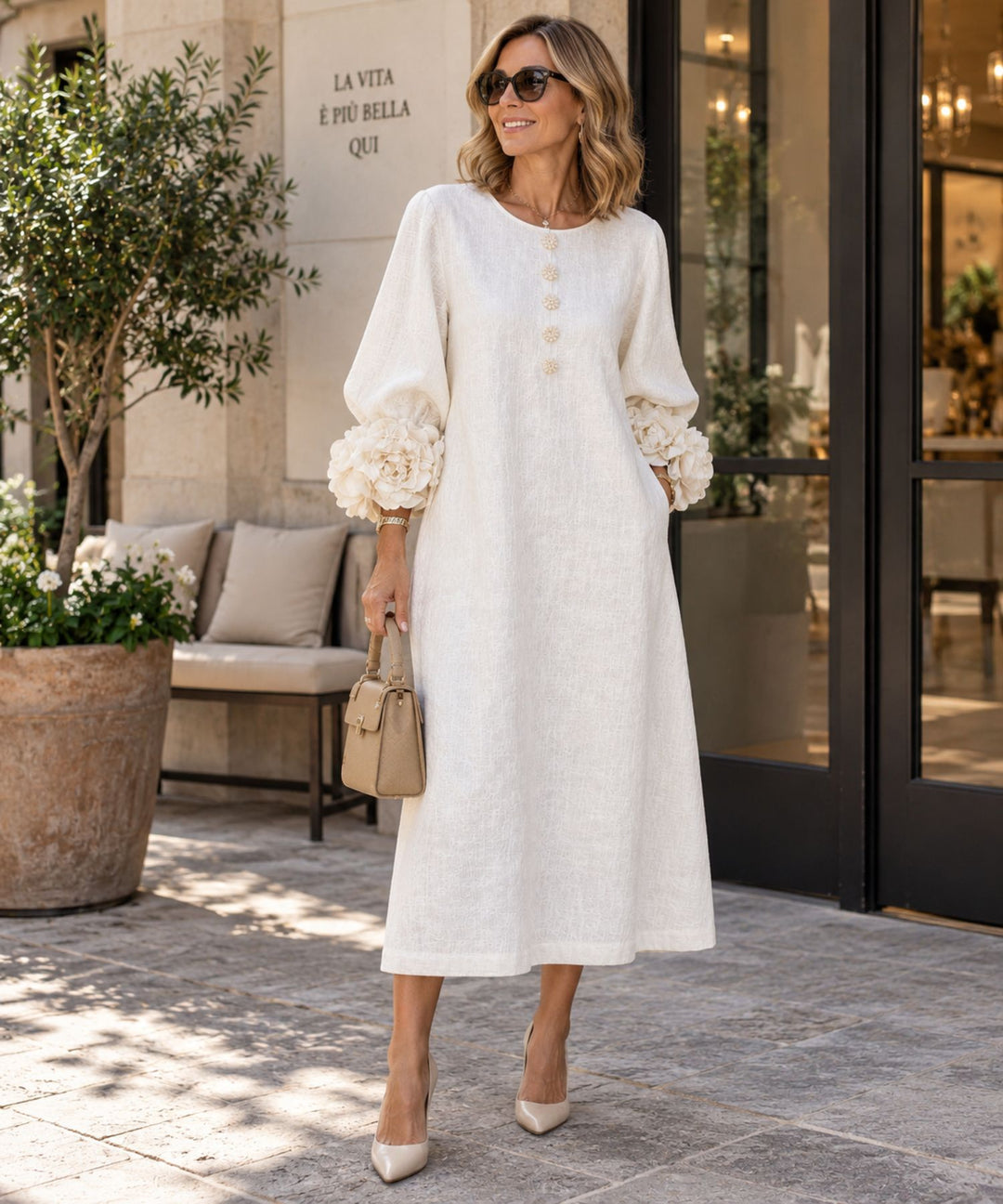 Mira | Abito Midi con Bottoni Floreali