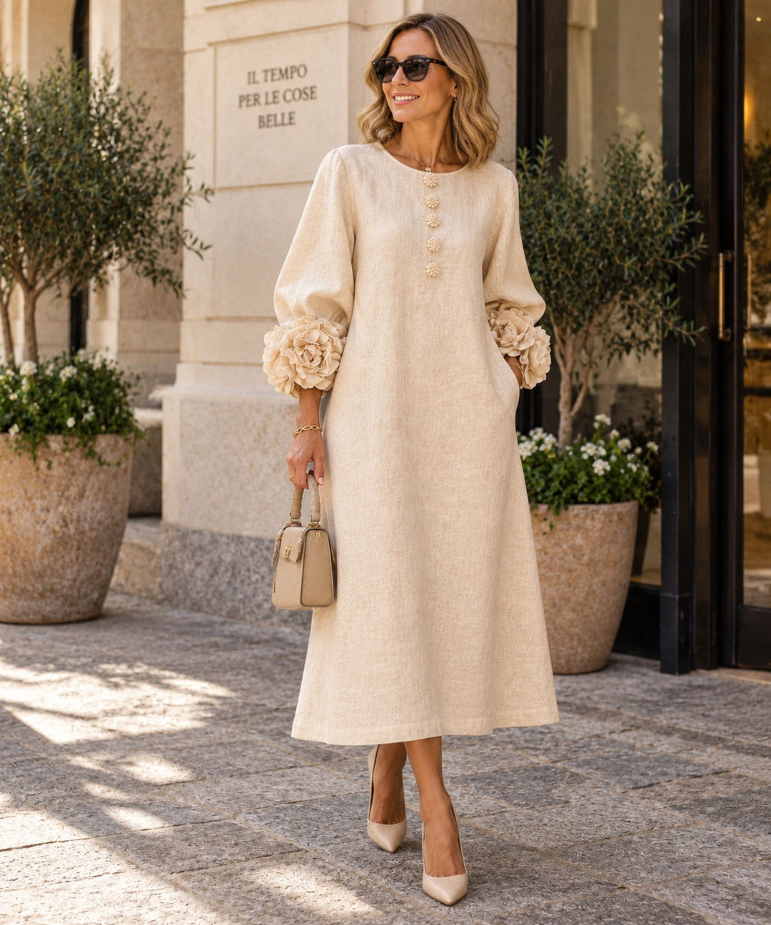 Mira | Abito Midi con Bottoni Floreali
