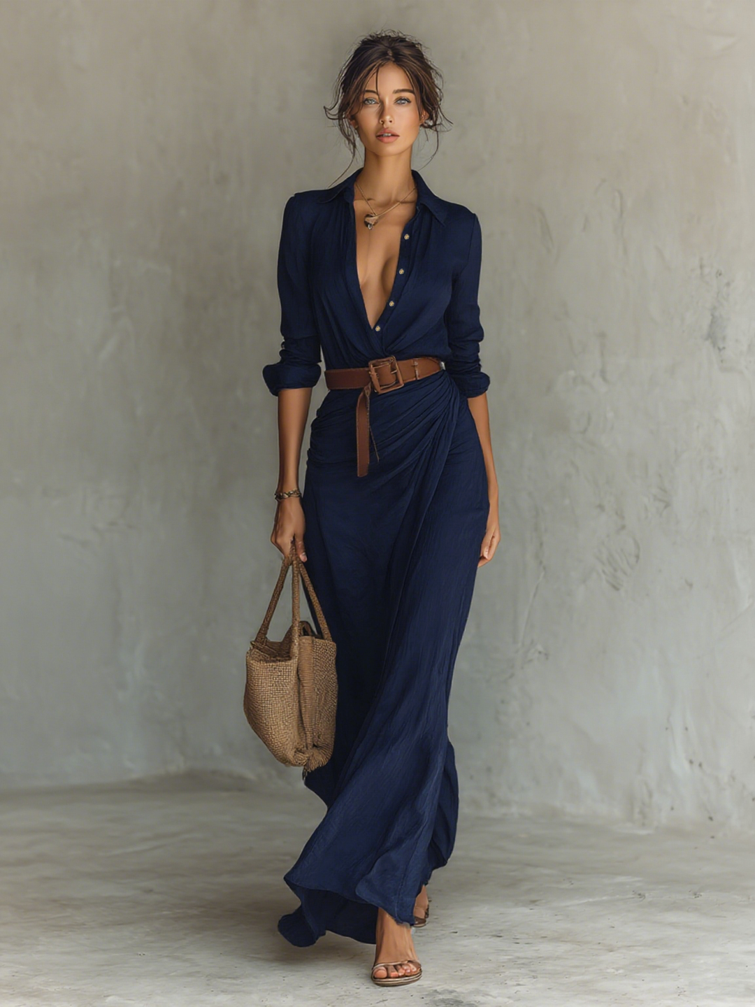 Amy - Abito Maxi Lungo con Collo e Cintura Inclusa