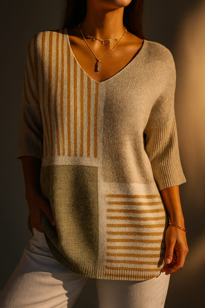 Maglione Casual con Stampa Artistica Geometrica Astratta da Donna
