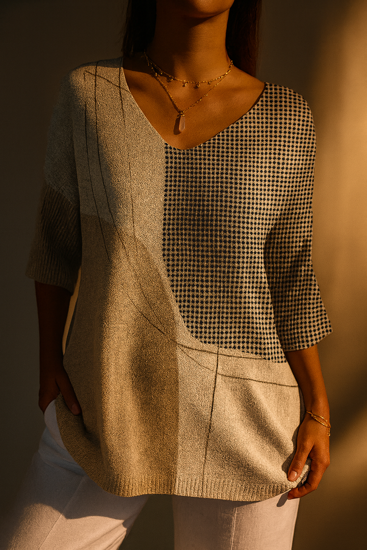 Maglione Casual con Stampa Artistica Geometrica Astratta da Donna