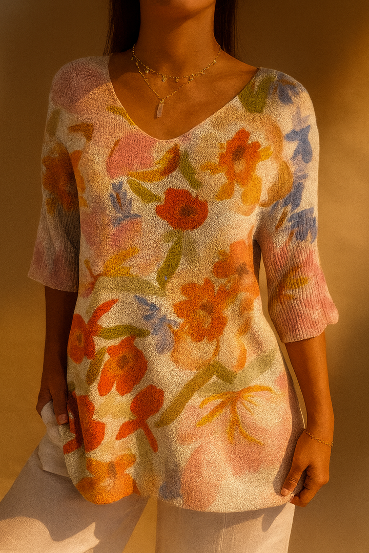 Maglione Casual Vintage Art Floral da Donna