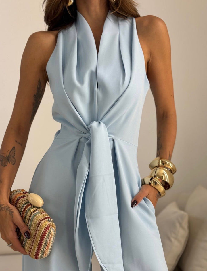 Elena | Completo senza maniche con scollo all’americana e pantaloni a gamba larga