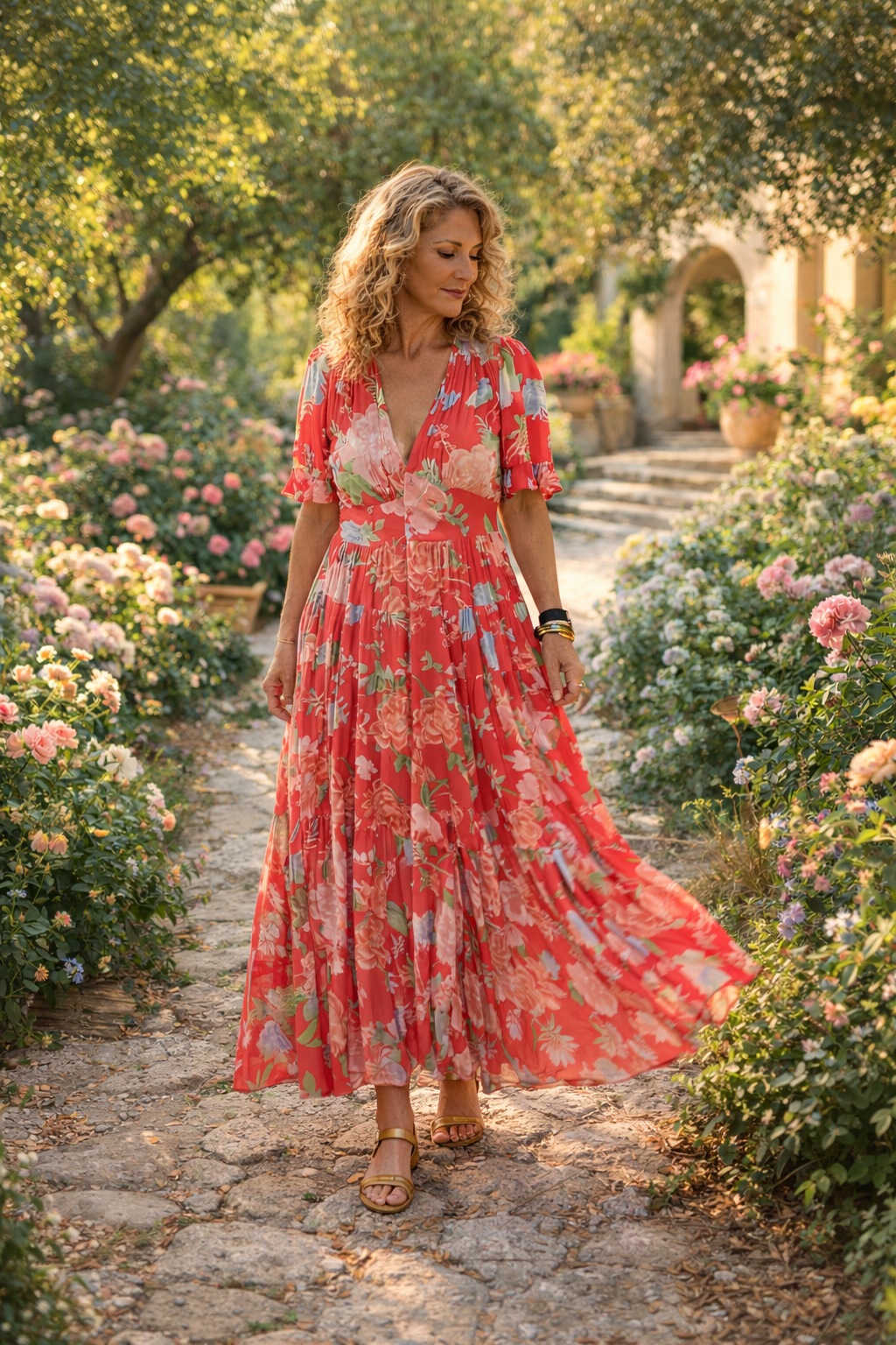 Minelda | Elegante abito floreale con scollo a V