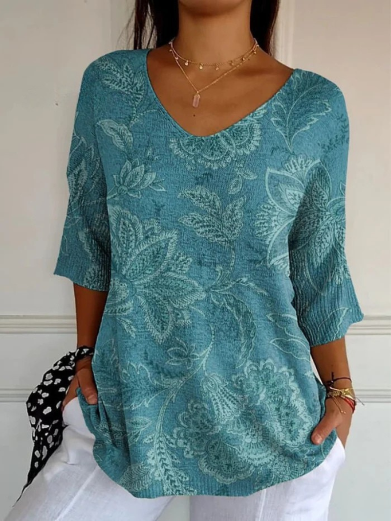 Maglione Casual in Maglia con Stampa Artistica Floreale Etnica da Donna