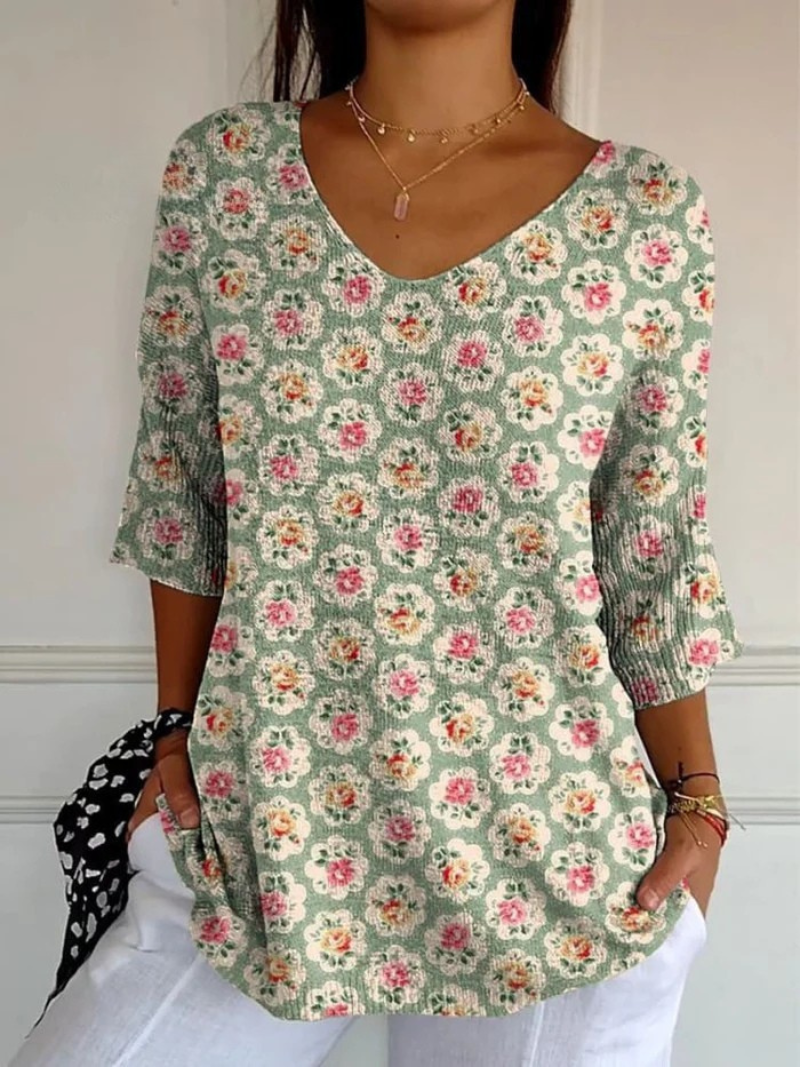 Maglione Casual Vintage Etnico con Stampa Floreale per Donna