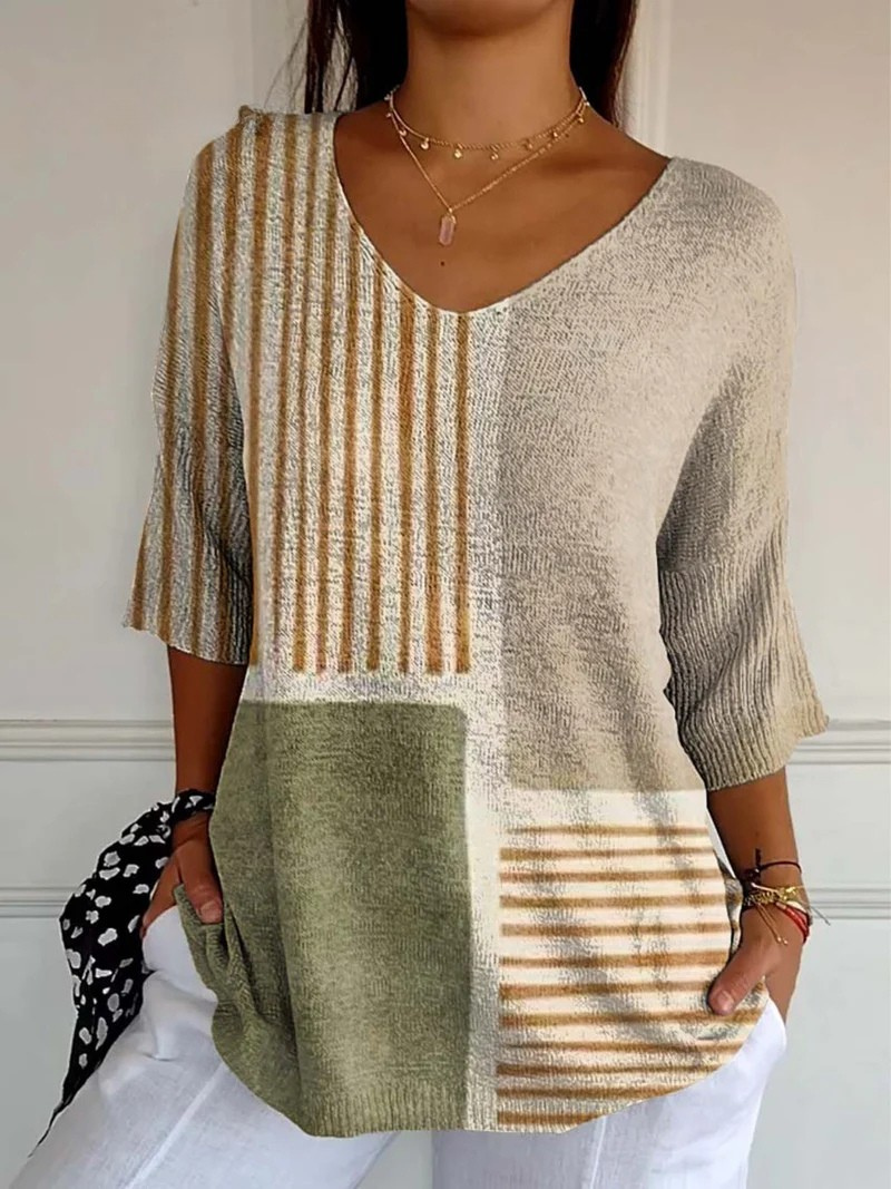 Maglione Casual con Stampa Artistica Geometrica Astratta da Donna