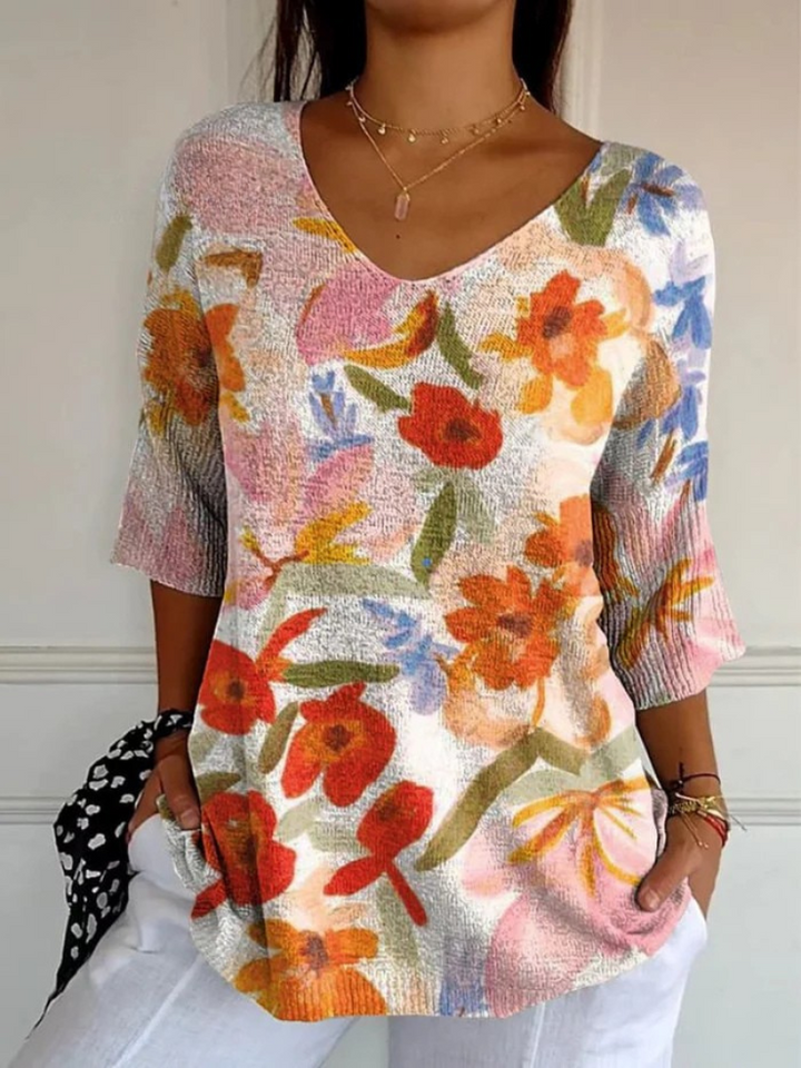 Maglione Casual Vintage Art Floral da Donna
