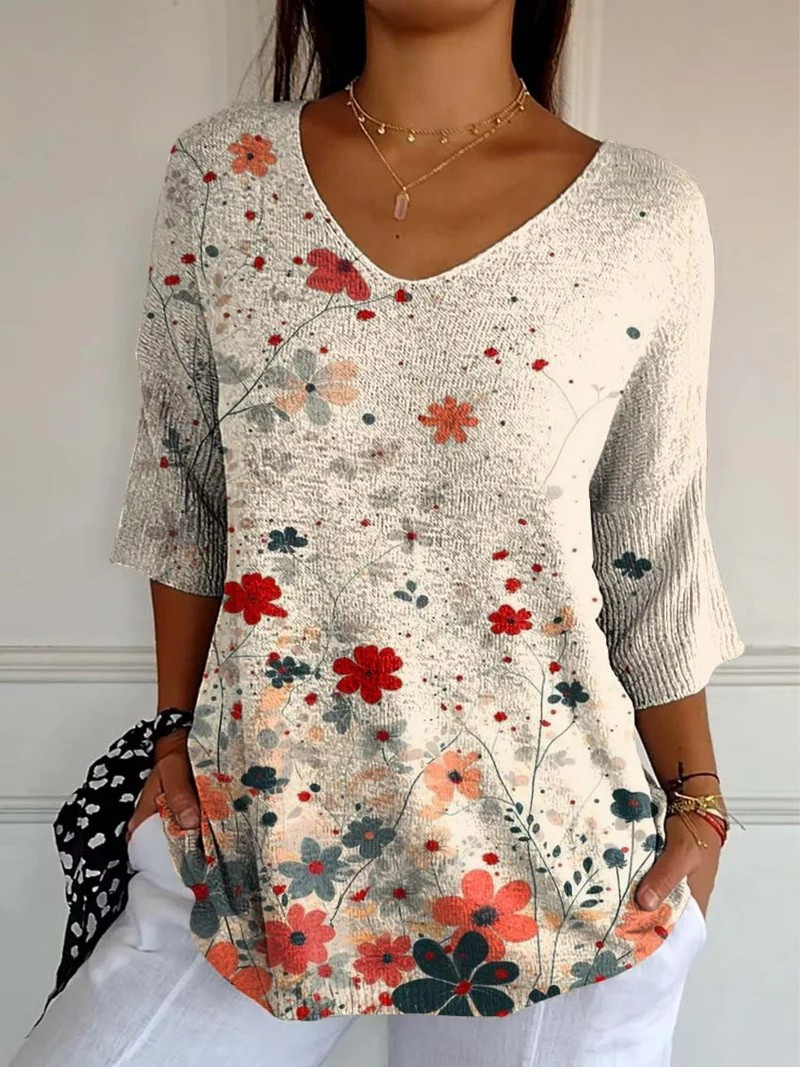 Maglione Casual in Maglia con Motivo Floreale Vintage da Donna