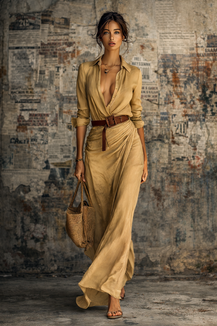 Amy - Abito Maxi Lungo con Collo e Cintura Inclusa
