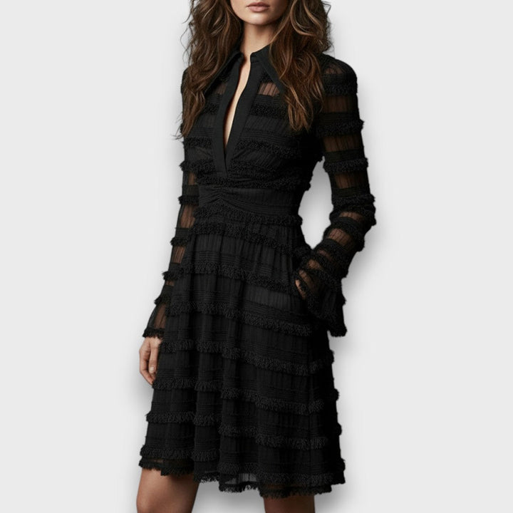Parisa – Abito Midi con Frange Trasparenti