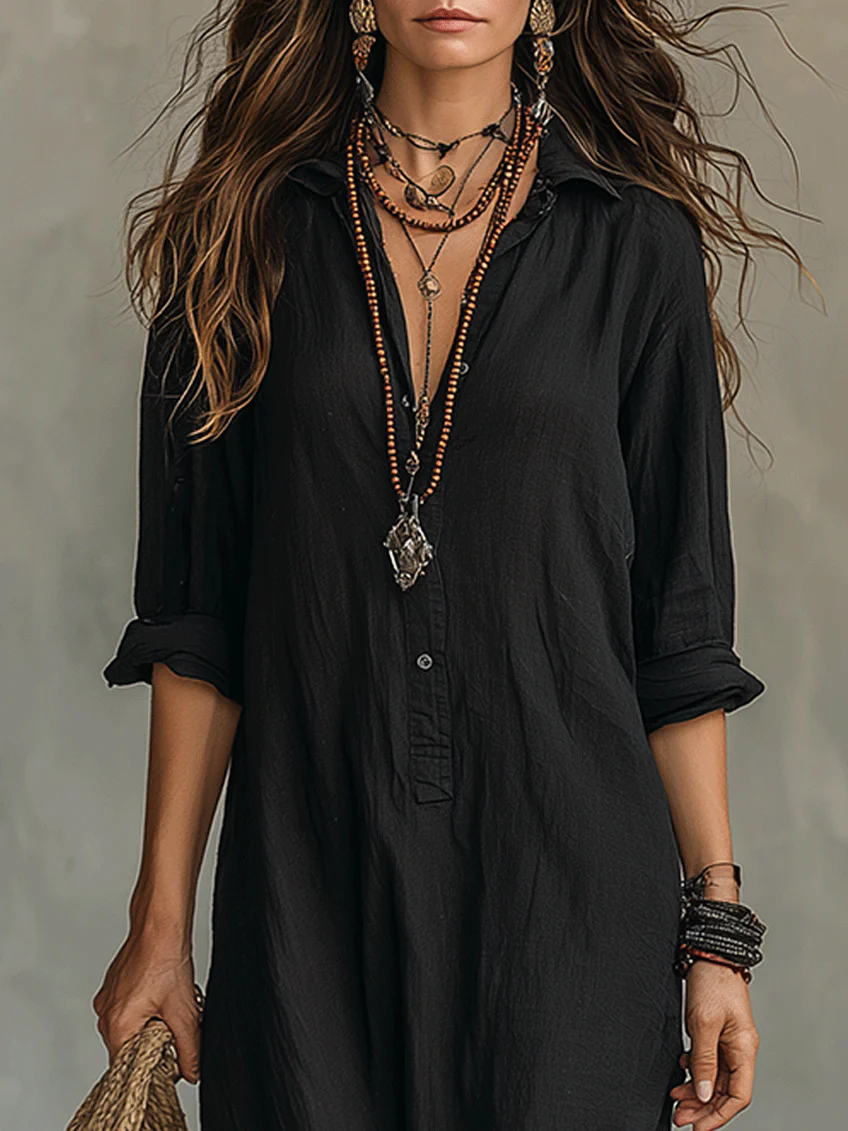 Soline | Abito lungo nero con bottoni