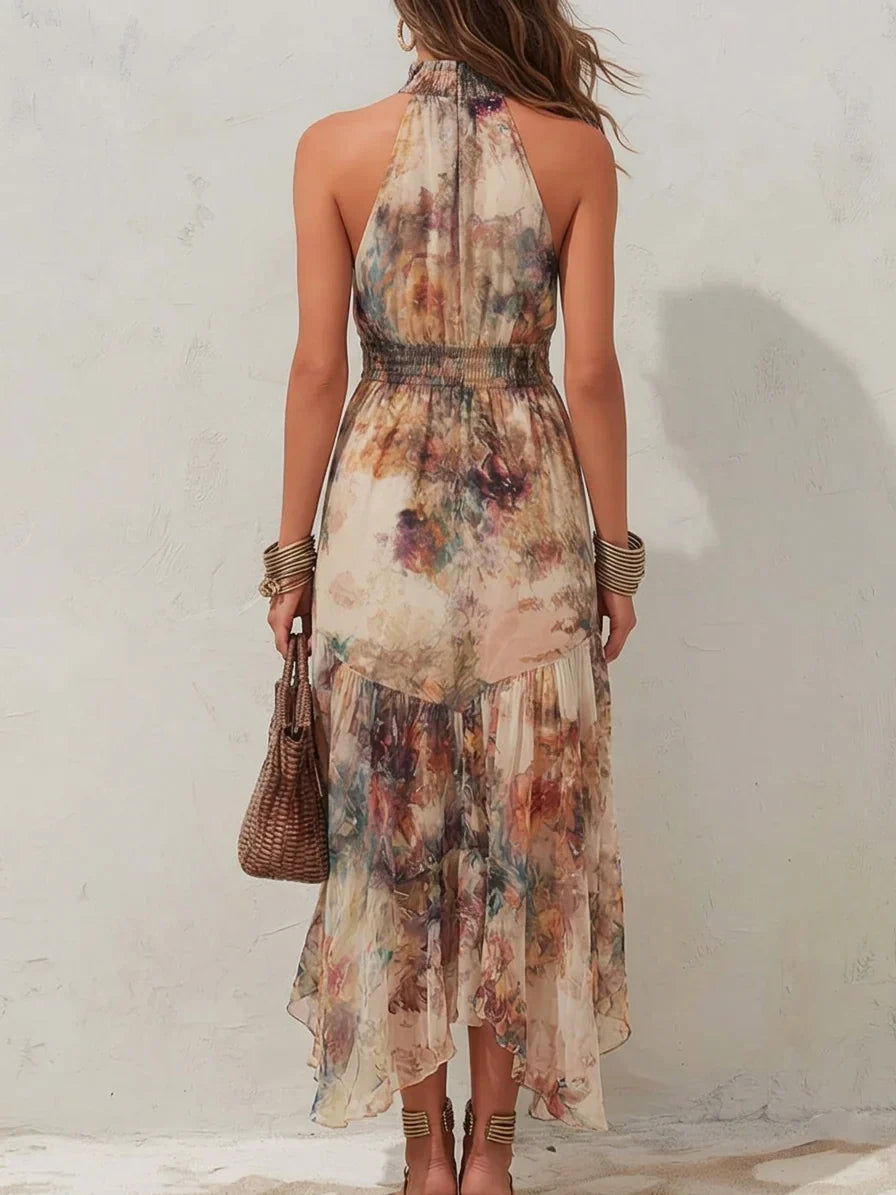 Chloe | Abito Midi Morbido con Stampa Floreale Vintage