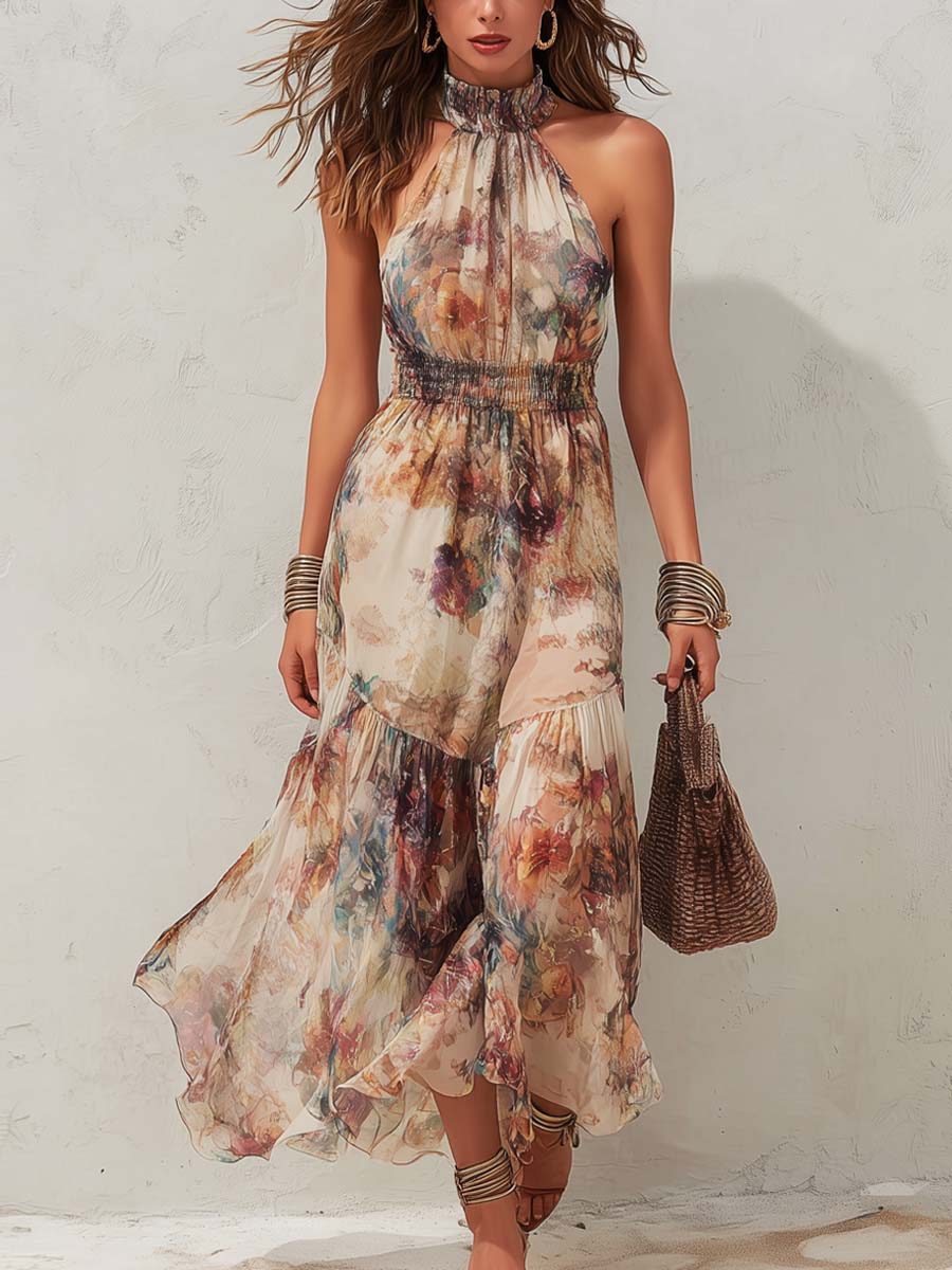 Chloe | Abito Midi Morbido con Stampa Floreale Vintage