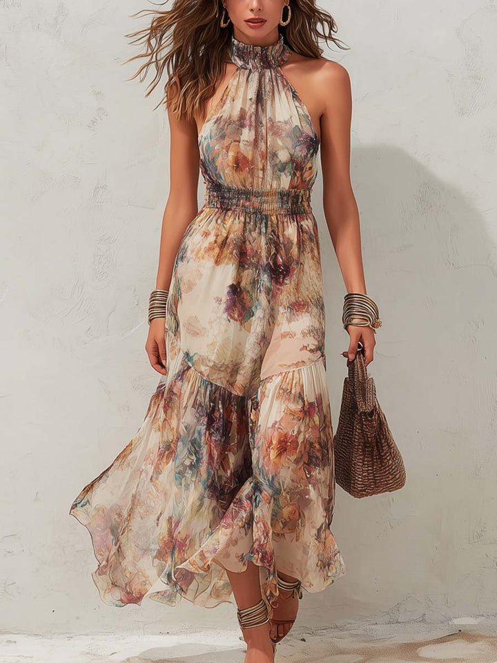 Chloe | Abito Midi Morbido con Stampa Floreale Vintage