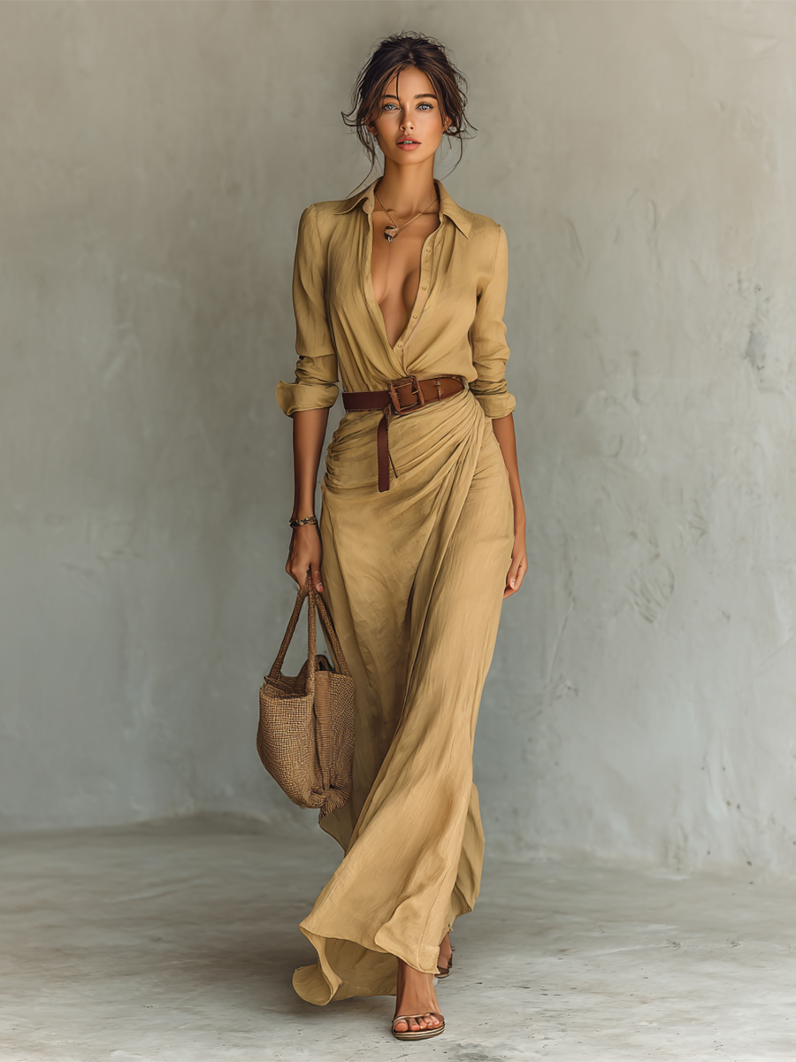 Amy - Abito Maxi Lungo con Collo e Cintura Inclusa