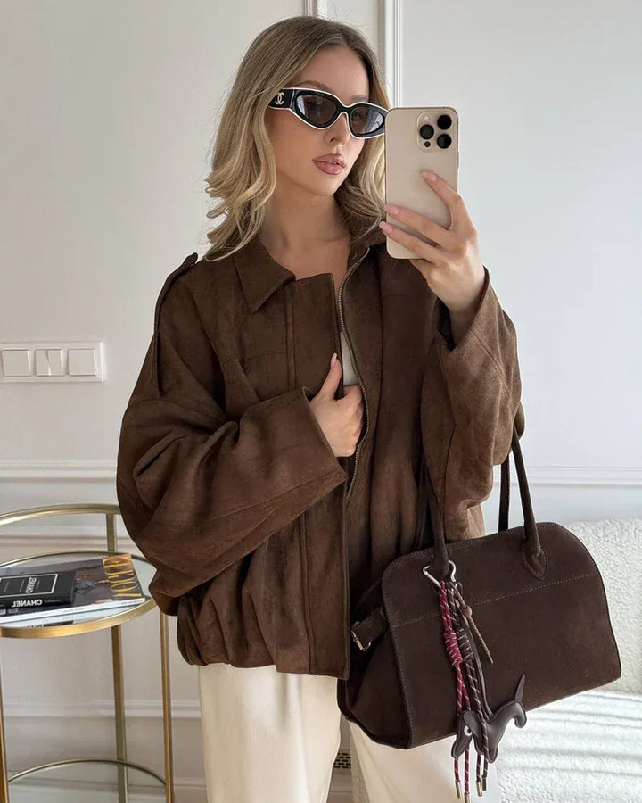 Mila - Giacca oversize in pelle scamosciata