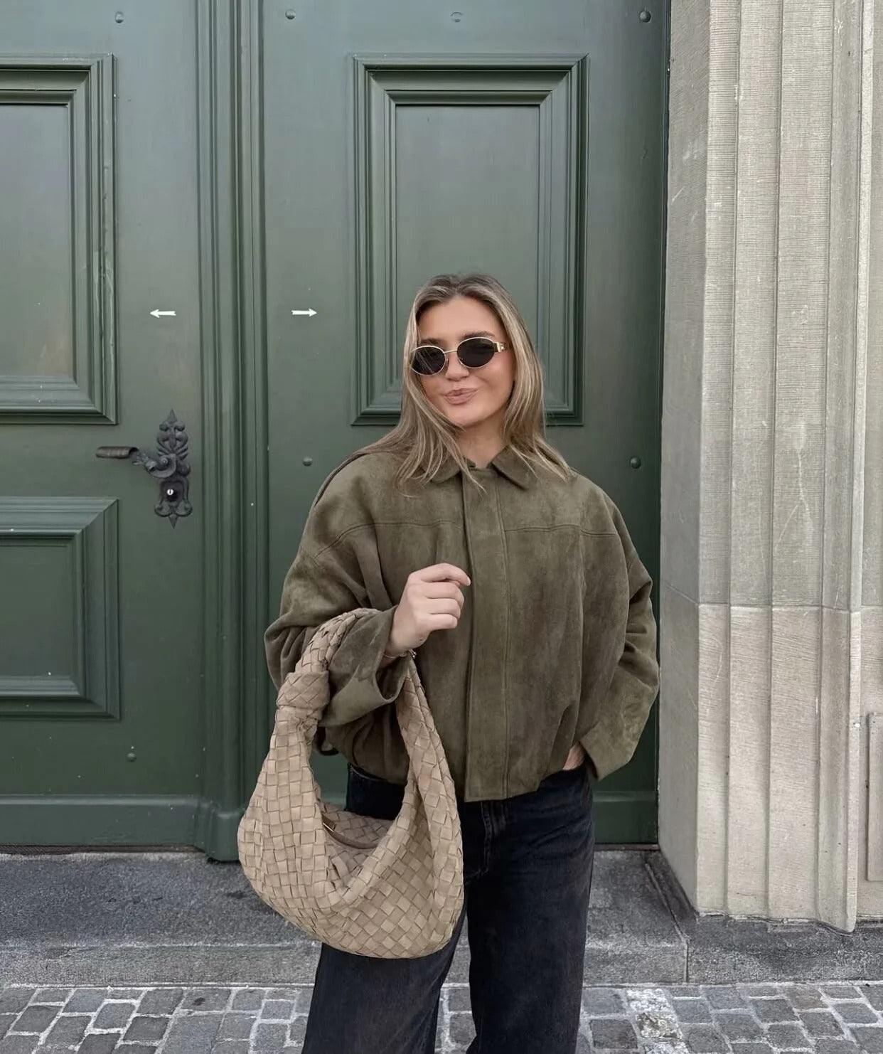 Mila - Giacca oversize in pelle scamosciata