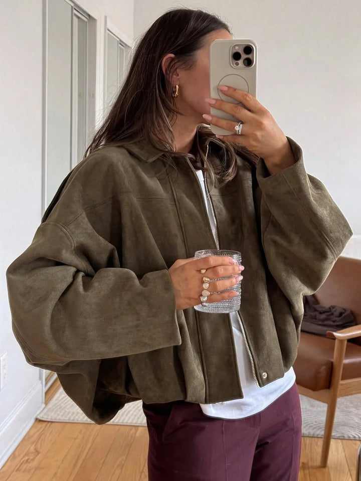 Mila - Giacca oversize in pelle scamosciata